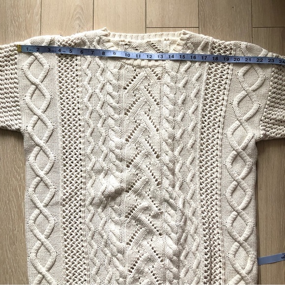 Hand Knit Cable Knit Drop Shoulder Lace Detailed Sweater in White - Picture 2 of 10